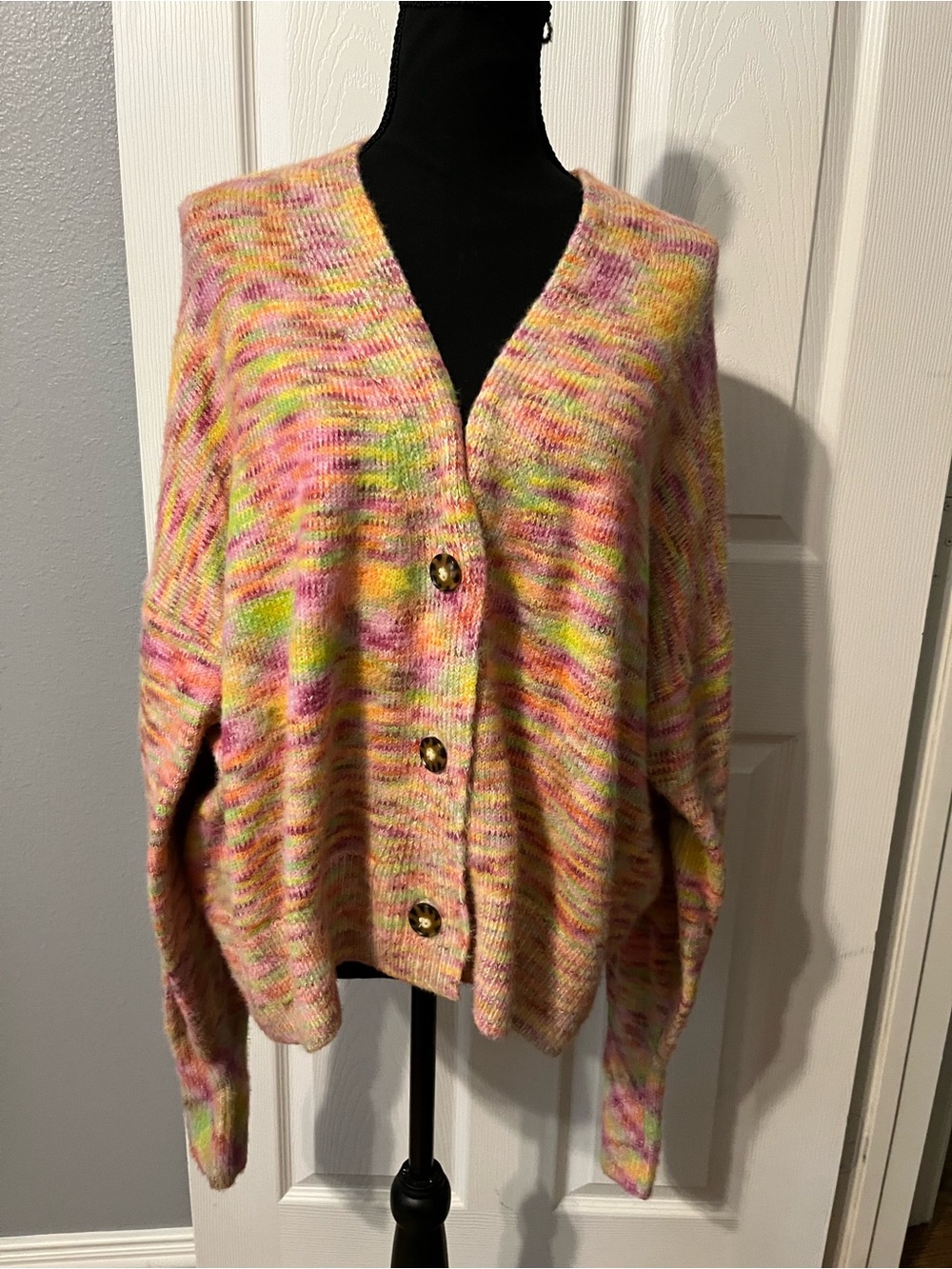 Urban Outfitters Pastel Multicolor V-Neck Button Cardigan